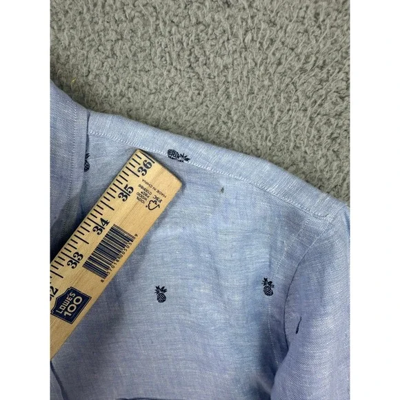 Brooks Brothers Shirt Mens Medium Blue Regent Fit Linen All Over Print Resort